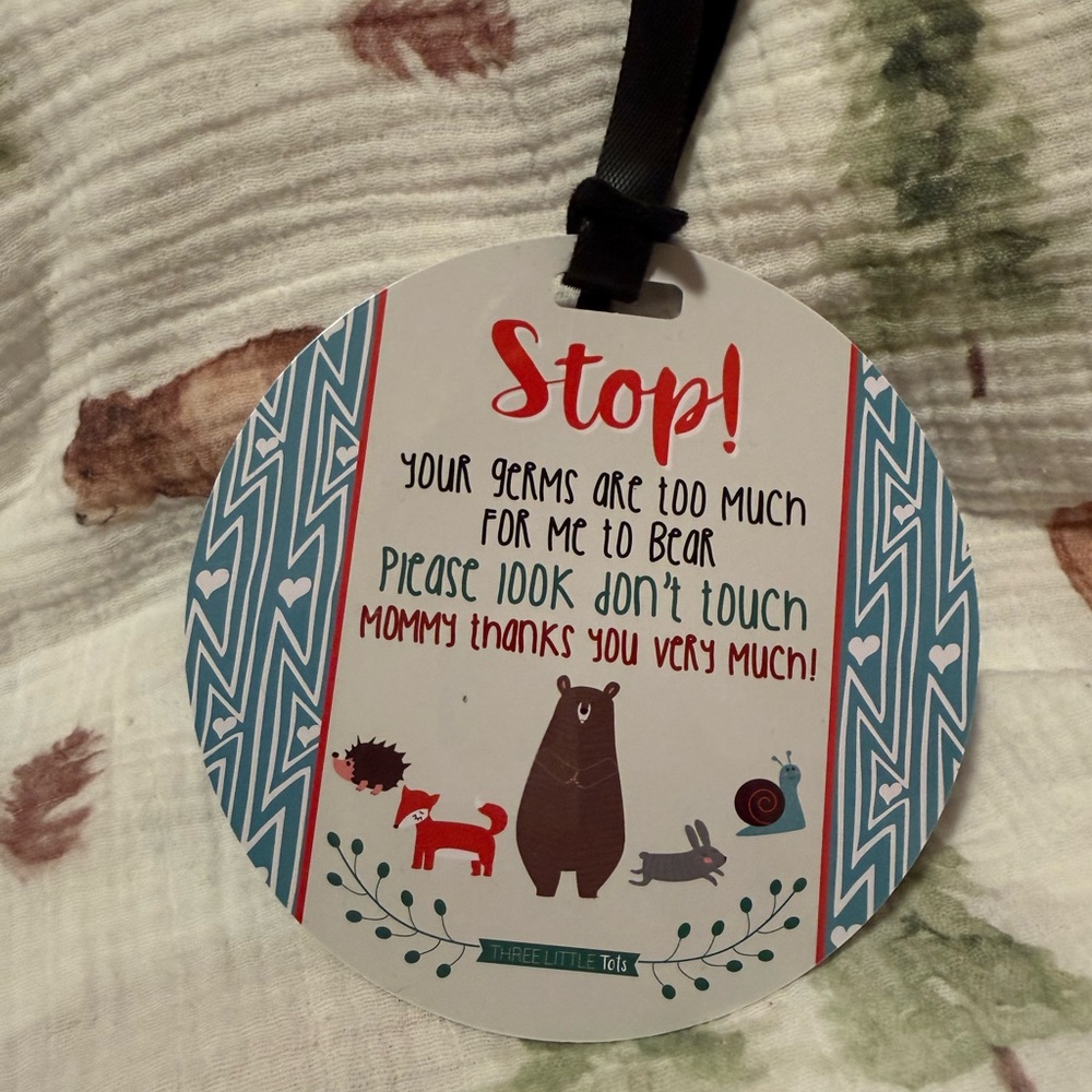 Stop! Decorative Round Nursery Door Hanger - Teal, Red, Brown